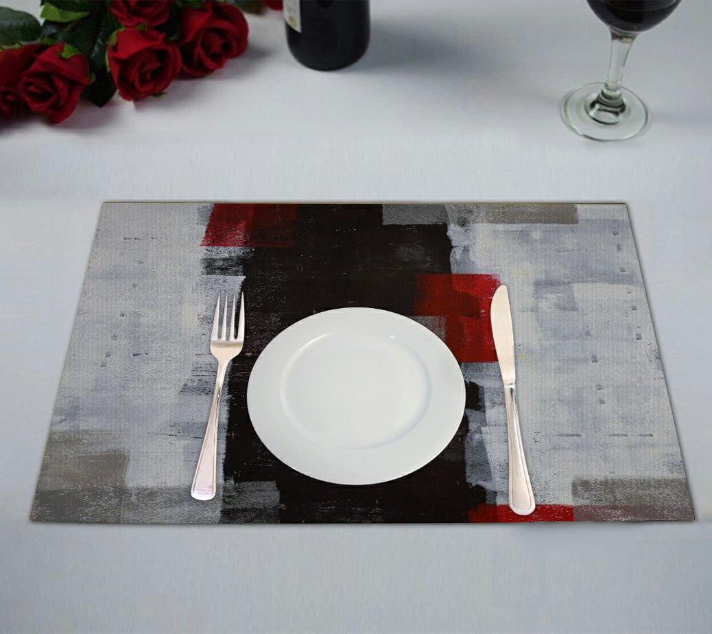 ECZJNT Red and Grey Abstract Art Painting Placemat Table Mat Cup Mat