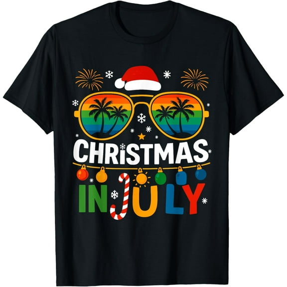 Retro Santa Claus Sunglasses Beach Christmas in July T-Shirt TShirt