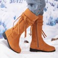 thumbnail image 2 of KPOPLK Big Girls Knee High Western Boots Braided Strap Tassel Low Heel Casual Riding Boots for Little Kids(1.5,Brown), 2 of 9