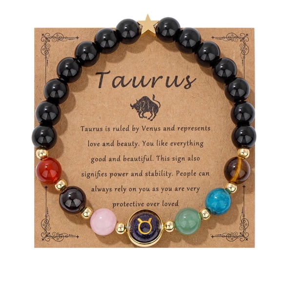 Taurus Zodiac Bracelet 12 Constellations Stone Beads Adjustable Silver Charms for Women Birthday Gift