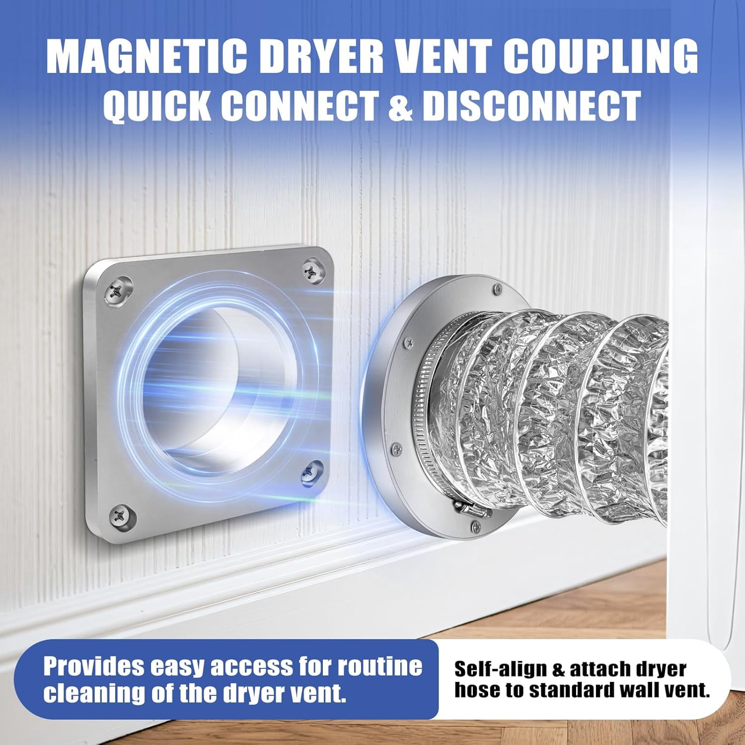Magnetic Dryer Vent Coupler with 4 inch Hose，Magnetic Dryer Vent Coupling for Connection and Disconnection,Magnetic Dryer Vent Connector Kit Strong Magnetic Self-connection(silver）