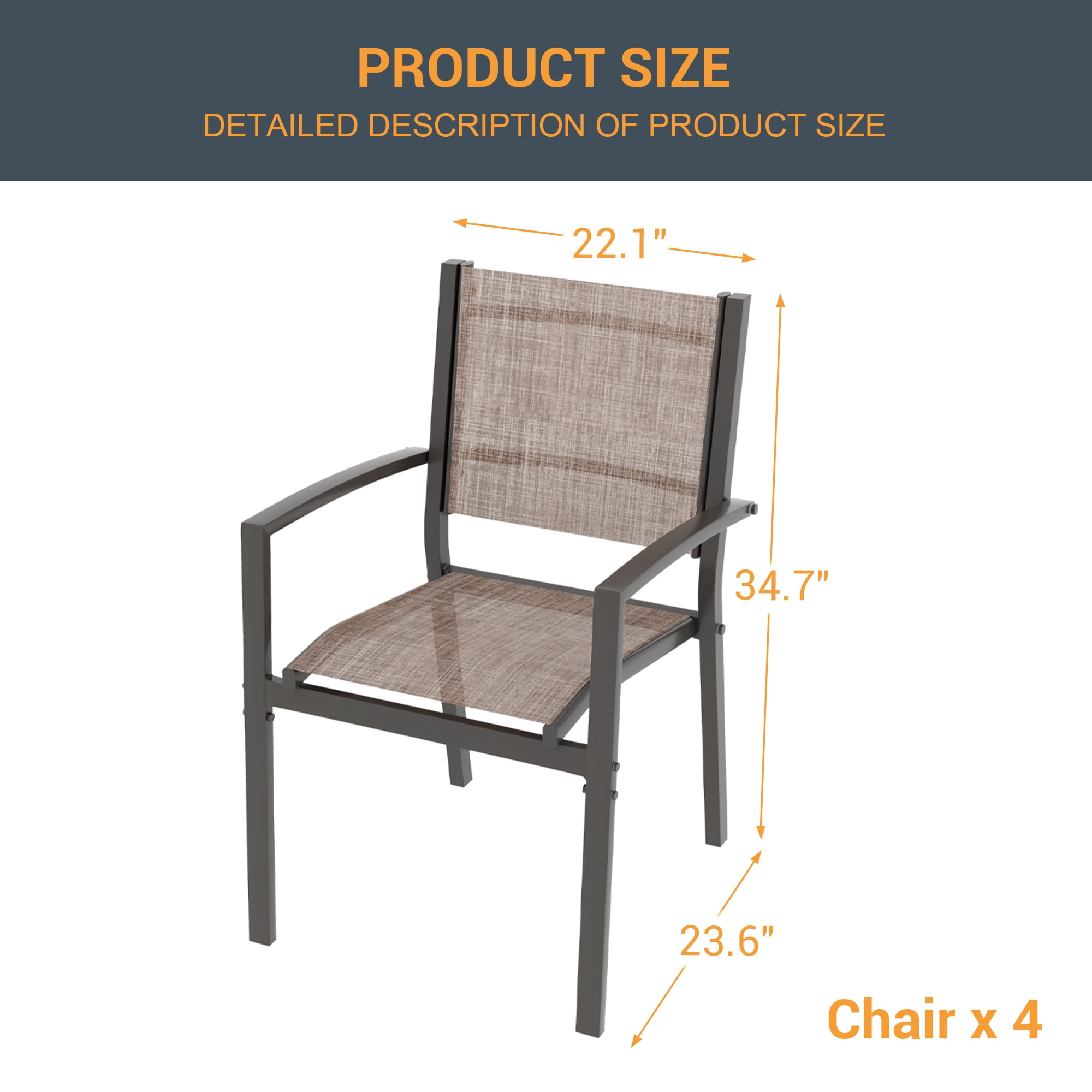 ACEGOSES Outdoor Patio Dining Chairs Set of 4, Stackable Textilene Chairs for Garden, Porch and Poolside, Taupe