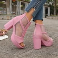 thumbnail image 4 of Rokment Mesh Dressy Boots Platform High Heels Sandals for Women Ladies Sexy See Through Peep Toe Chunky Block Heeled Dress Shoes Spring Summer Fall Pink Size 7, 4 of 7