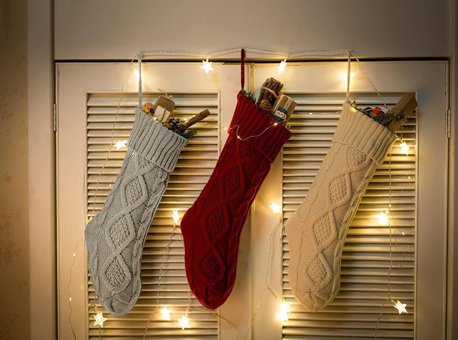 Christmas Stocking Sets 18 Inches Large Size Cable Knitted Stocking Gifts & Decorations for Family Holiday Xmas Party