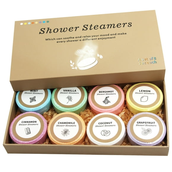 Hearth & Gear Shower Steamers Aromatherapy 8 Bath Bomb Set Birthday Shower Bombs With Oils Home Relaxation Spa For Women Back Washer for Shower Back Sponge for Shower Long Handle Bath Brush Long