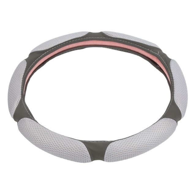 Funda redonda para volante de 15 pulgadas, de cuero artificial, transpirable, seda de hielo, antideslizante, universal, para volantes de 37 a 38 cm, color gris