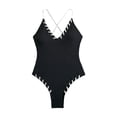 thumbnail image 4 of GEWSEY Women's Criss Cross One Piece Swimsuits V Neck Binding Ribbed Swimwear High Cut Bathing Suit (Black, S), 4 of 9