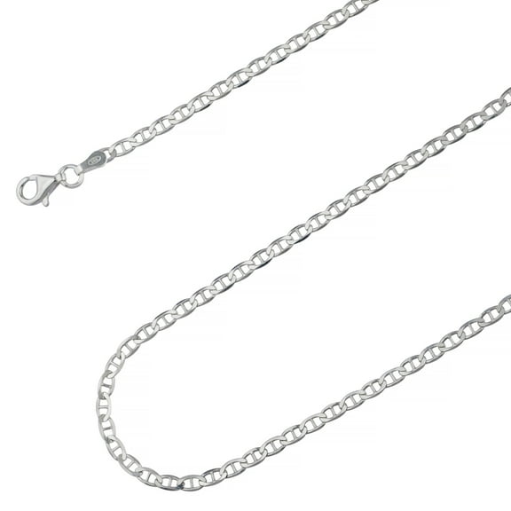925 Sterling Silver, Flat Mariner Chain 3mm Necklace - Hypoallergenic and Tarnish Resistant - By Oliver & Navy