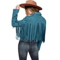 thumbnail image 1 of Abrigo PRETTYGARDEN para Mujer con Flecos, Gamuza Sintética, Corto, Azul Lago, Talla S, 1 of 9