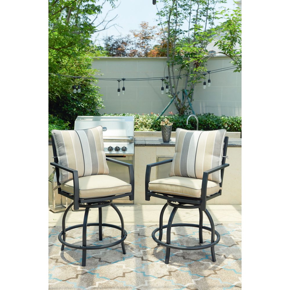Outdoor Patio High Swivel Bistro Chair Set with Seat and Back Cushions