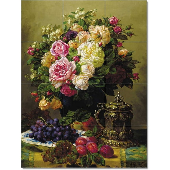 Ceramic Tile Mural-Jean Baptiste Robie Flowers Tile Mural House Remodeling Ideas. 21.25" w x 17" h using (20) 4.25 x 4.25 ceramic tiles
