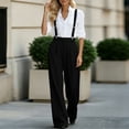 thumbnail image 2 of Zynoxe Womens Plus Size Wide Leg Pants Trendy Straight Pleated Detachable Suspender High Waistband Suit Trousers with Pockets Black S, 2 of 8