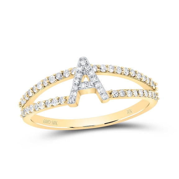 10kt Yellow Gold 1/4 Cttw Diamond Initial "A" Ladies Wedding Engagement Anniversary Ring, Women Size: 5-9