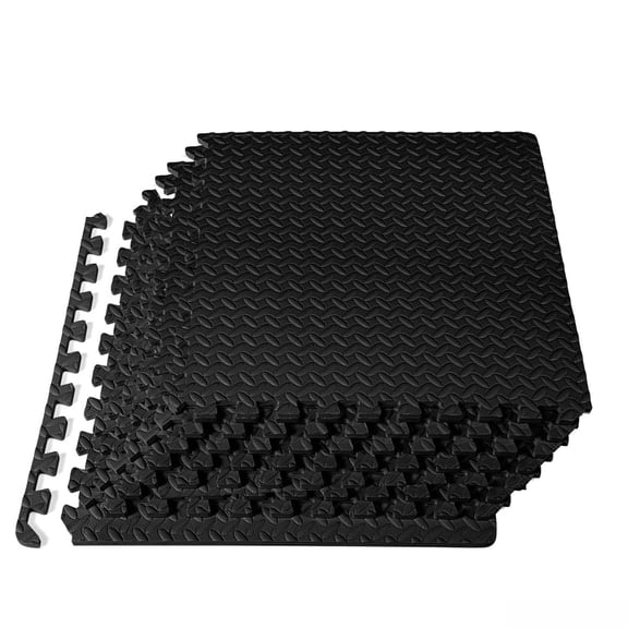 8 Pack Puzzle Exercise Mat, Eva Interlocking Foam Floor Tiles, 11.8 x 11.8 Inch, Non-Slip Home Gym Flooring, Black