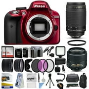 Nikon D3300 Red DSLR Digital Camera + 18-55mm VR II + 70-300mm f/4-5.6G Lens + 128GB Memory + (2) Batteries + Charger + LED Video Light + Backpack + Case + Filters + Auxiliary Lenses