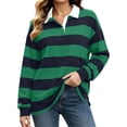 thumbnail image 2 of Mifsaly Womens Oversized Sweatshirts Striped Button Down Collared Pullover Tops Fall Winter Fashion Stylish Y2K Street Daily Going Out Lounge Outfits, 2 of 9