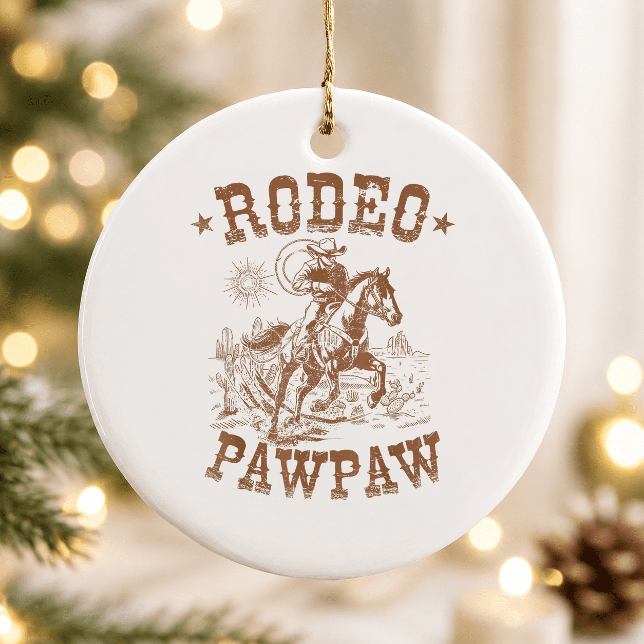 Rodeo Pawpaw Western Cowboy Family Father's Day Christmas Ornament, Loved One Gift, Ceramic Ornament