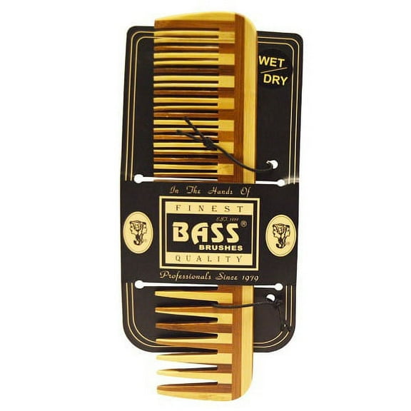 Bass Brushes Large Wood Comb with Wide Tooth and Fine Combination, 1 Ea
