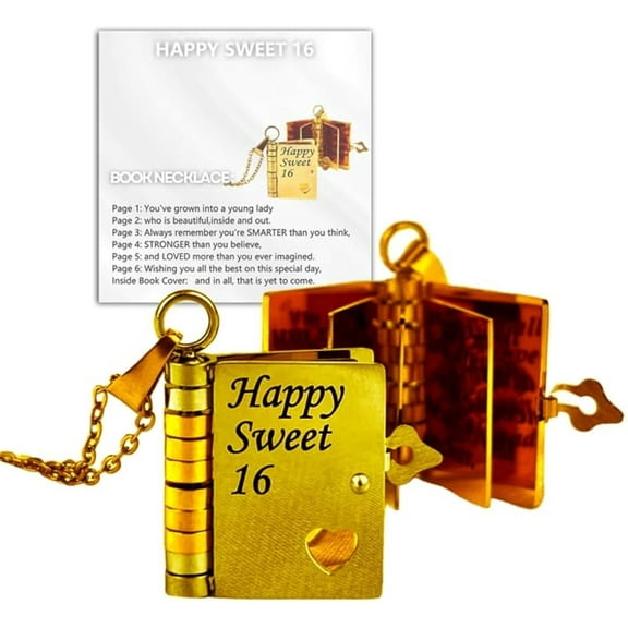 For Juniors - Happy Sweet 16 Book Necklace,Adjustable Silver Sweet 16 Gifts Book Necklaces for Women,Openable Multi Layer book Pendant sweet 16 Necklace,with 7 Pages Engraved Information