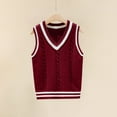 thumbnail image 3 of Gyratedream Unisex Argyle Plaid Sweater Vest Cable Knit Cotton V Neck Sleeveless Uniform Vest 5-15Y, 3 of 4