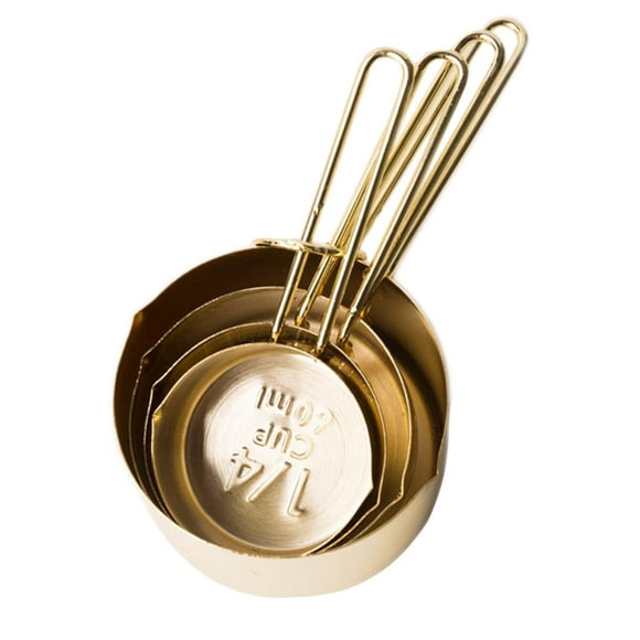 4 Pcs Stainless Steel Measuring Cups Sauce Spoons Engraved Measurements Liquid and Dry Ingredients Teaspoons Tablespoons (Golden)