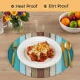 thumbnail image 4 of Aqua Teal Round 15 Inch Placemats Set of 4, Farmhouse Wood Grain Vintage Brown Striped HeatResistant Non Slip Place Mats for Dining Table, Wipeable Braided Kitchen Table Mats for Housewarming, 4 of 9