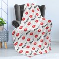 thumbnail image 4 of Kiss Soft Flannel Fleece Throw Blanket, Red Woman Lips Kiss Marks Pattern Romance Feminine Graphic Valentines Day, Cozy Plush for Indoor and Outdoor Use, 50" x 70", Vermilion White, by Ambesonne, 4 of 5