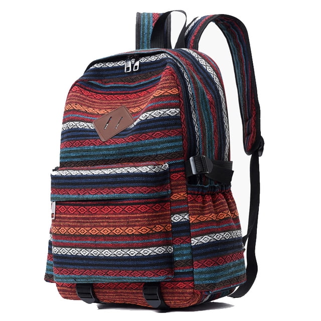 Tonnylam Mochila escolar a rayas de colores de moda Mochila de estilo étnico simple para hombres y mujeres jóvenes que viajan, van de compras e van a clase