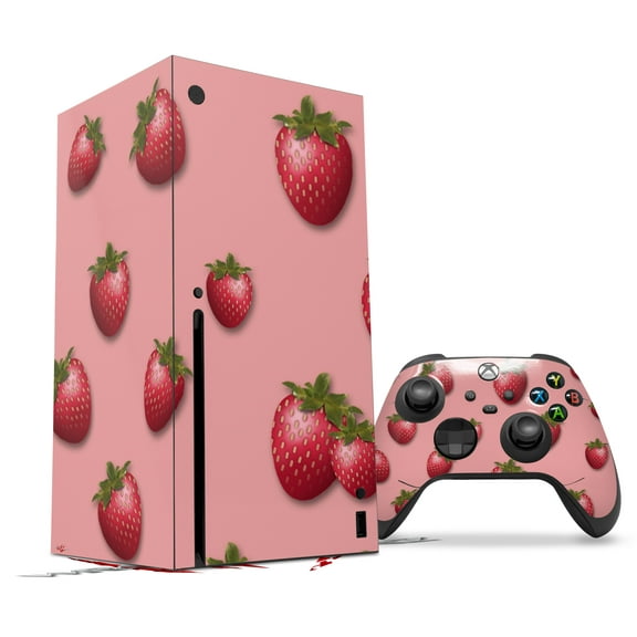 WraptorSkinz Skin Wrap compatible with the 2020 XBOX Series X Console and Controller Strawberries on Pink (XBOX NOT INCLUDED)
