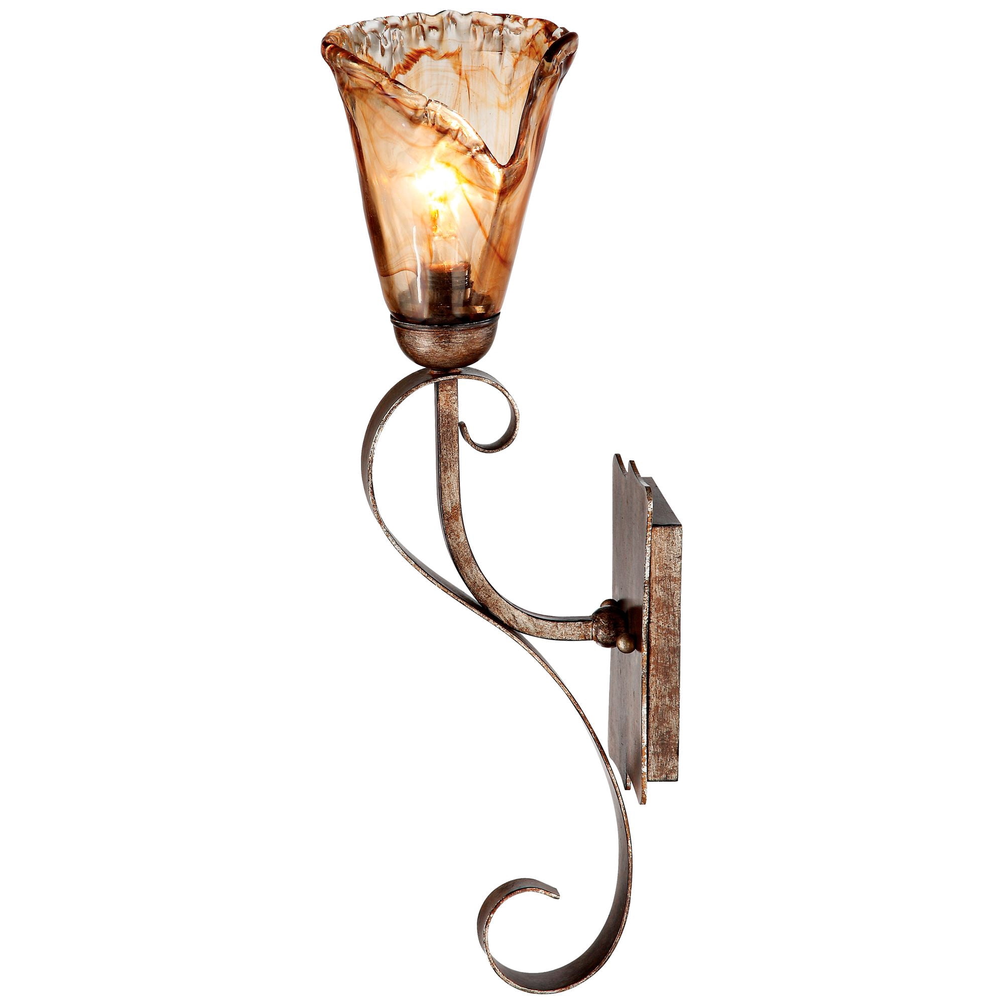 Franklin Iron Works Amber Scroll Rustic Wall Light Sconces Set of 2 Golden Bronze Hardwire 23 1/2" Fixture Art Glass for Bedroom Bathroom Vanity Home