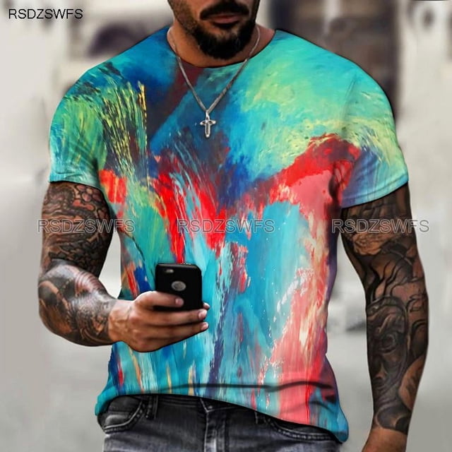 2024 Summer Men's New Short-sleeved 3D Printing Technology Round Neck Design Fashionable T-shirt With Free