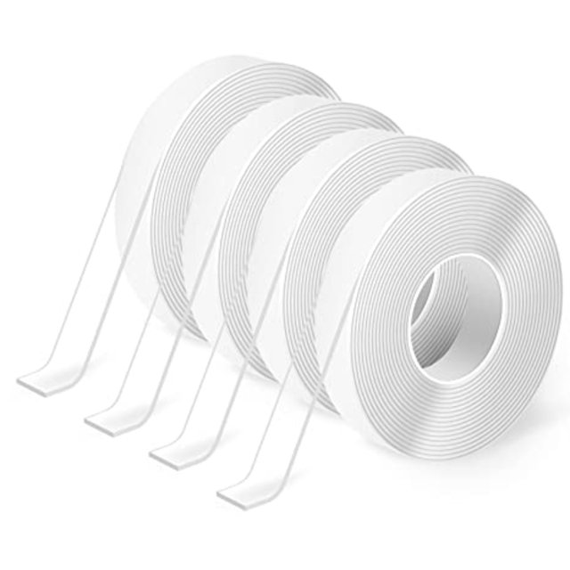 YOPTOP Ruban Adhésif Double Face, Ruban de Montage Robuste, Ruban Adhésif en Mousse Amovible Multi-Usage, Ruban Transparent Réutilisable pour Articles Adhésifs, Ménage, 4 Pcs