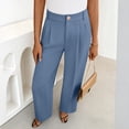 thumbnail image 4 of Inglocry Wide Leg Dress Pants for Women High Waisted Office Work Trousers Business Casual Slacks Button Flowy Palazzo Pant Sky Blue L, 4 of 9