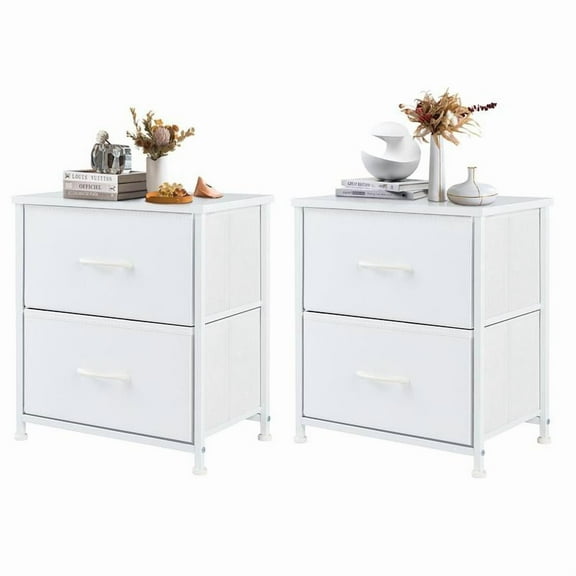 Nightstand with 2 Fabric Dresser, Side Table, End Table, Bedside Table, Night Stands, Small Nightstand,Bedroom Furniture