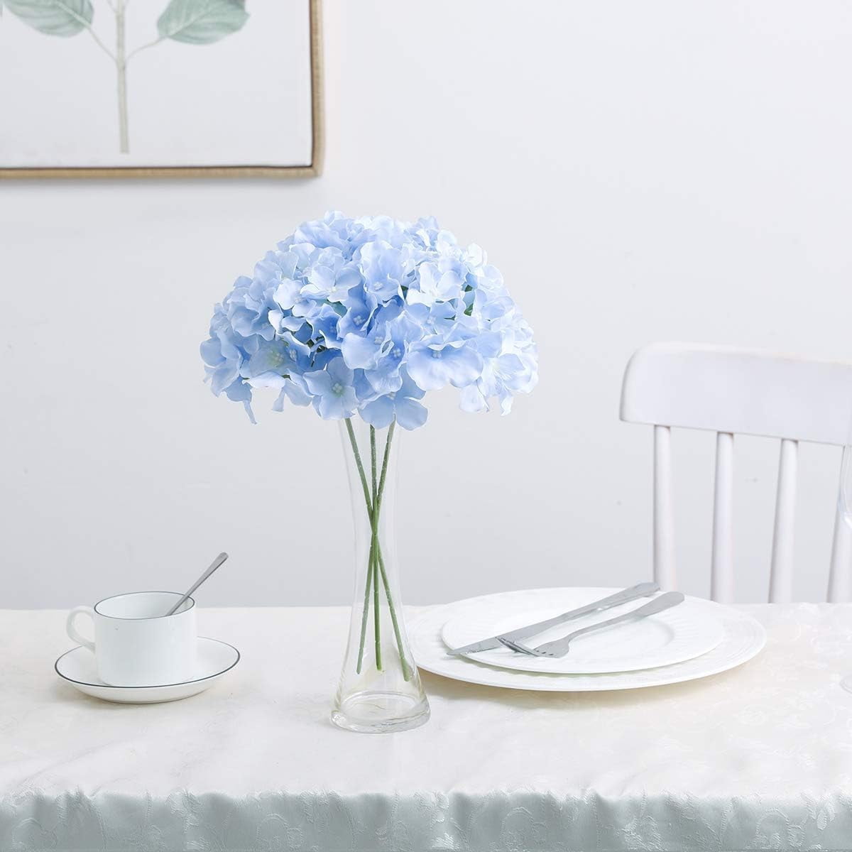Fake Blue Hydrangea Artificial Flowers - Faux Silk Hydrangeas Flowers Heads with Stems Real Touch for Home Wedding Party Table Decor(Blue,Pack of )