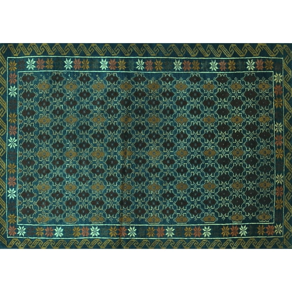 Ahgly Company Machine Washable Indoor Rectangle Persian Turquoise Blue Traditional Area Rugs, 5' x 7'