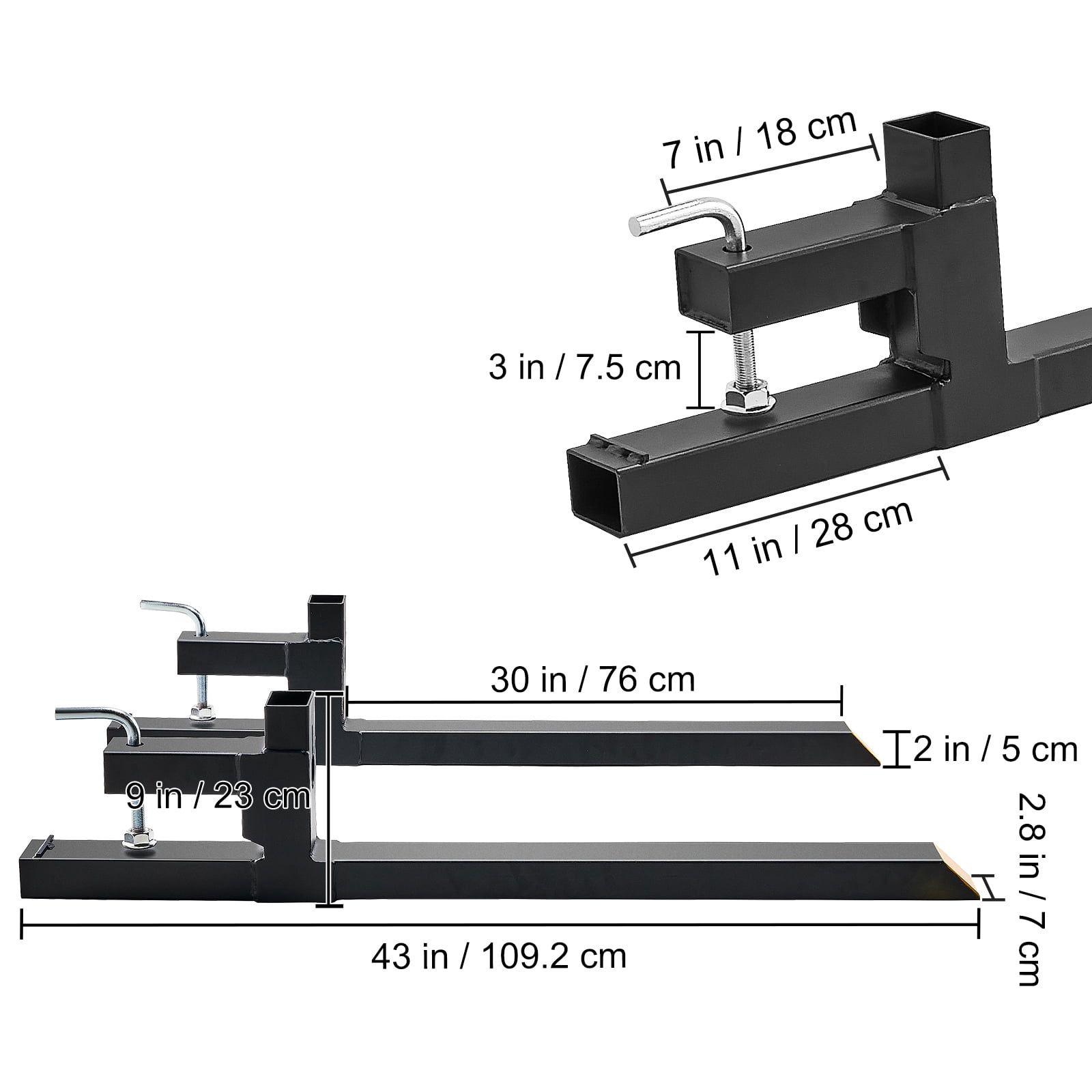VEVOR Pallet Forks, 2000 lbs Clamp on Tractor Bucket Forks, 43" Total Length Heavy Duty Pallet Forks