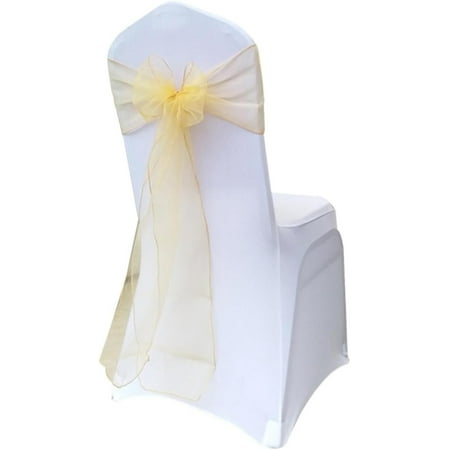

10pcs Satin Chair Sashes Ties En Bows for Chairs Wedding Banquet Party Cover Back Decoration Golden