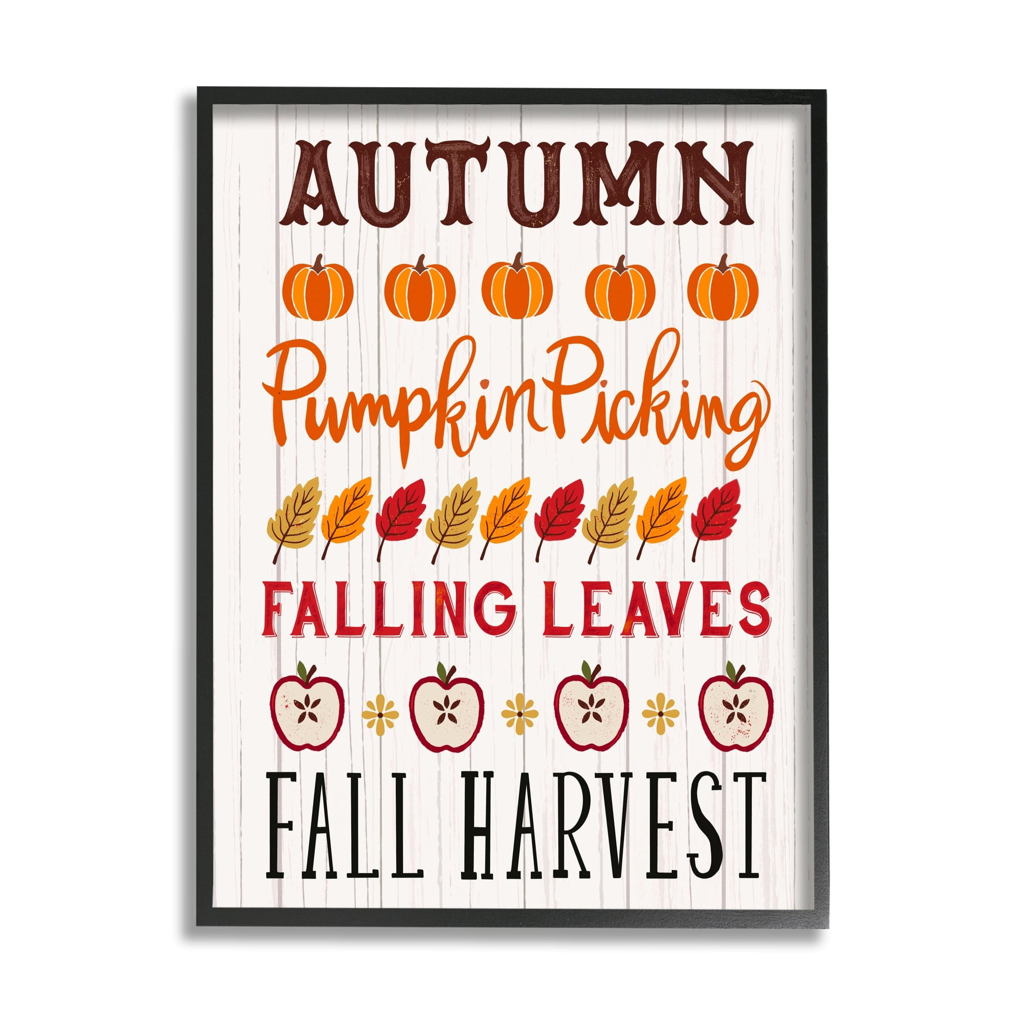 Autumn Activities List Rustic Pumpkins Apples Leaves Holiday Graphic Art Framed Art Print Wall Art