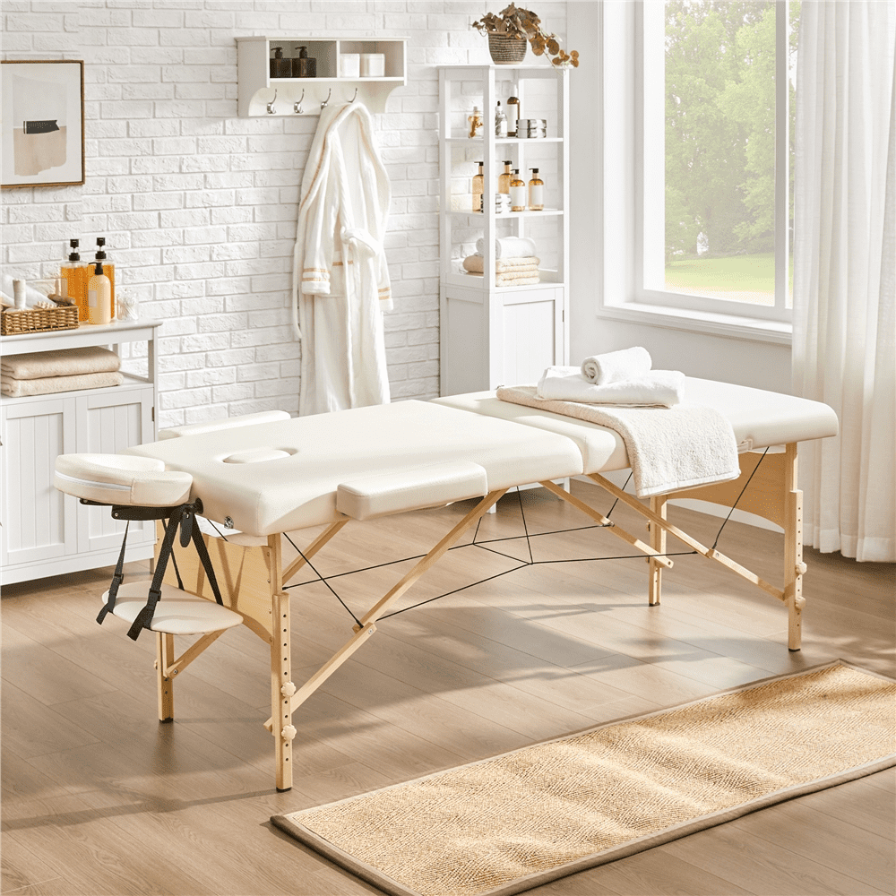 Renwick Portable Folding Massage Table with Face Cradle and Armrests, Cream