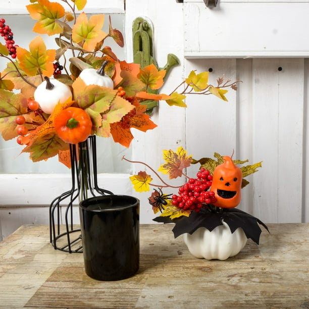 Fiudx Decoración de Calabaza de Halloween, Adorno de Acción de Gracias de Otoño, Diseño Único con Hojas y Bayas, Decoración de Mesa o Sala de Estar, Fácil Mantenimiento, Tamaño Pequeño 19 X 19 X 21 C