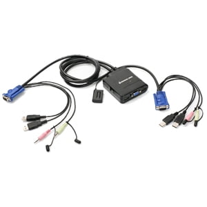 - 2PORT USB CABLE KVM SWITCH W/ AUDIO & MIC W/BUILT-IN BONDED CABLE