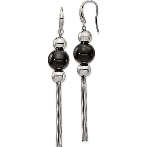 Stainless Steel Polished Black Ip-Plated Dangle Shepherd Hook Earrings Made In China sre1332