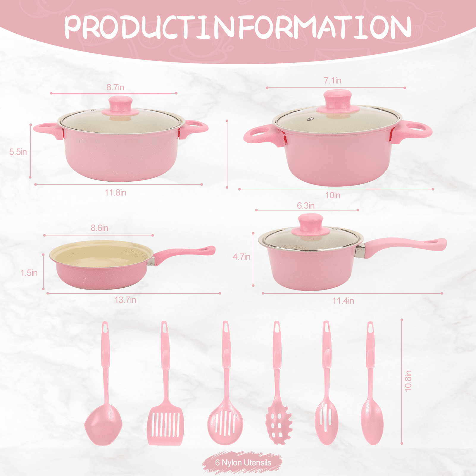 13 Piece Cookware Set, Kitchen Nonstick Pots and Pans Set with Glass Lid for Cooking, Induction & Dishwasher