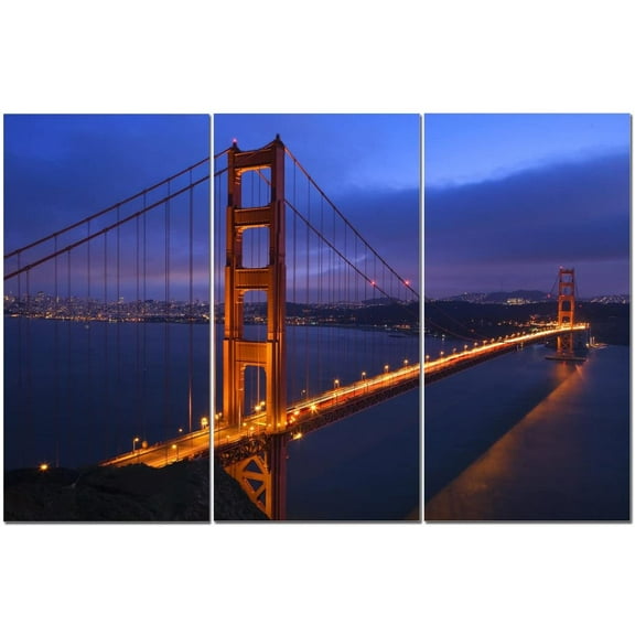 Canvas Wall Art Decor -12x24 3 Piece Set (Total 24x36 inch)- San Francisco Golden Gate Bridge - Decorative & Modern Multi Panel Split Canvas Prints for Dining & Living Room, Kitchen, Bedroom & Office