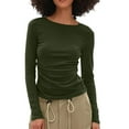 thumbnail image 6 of YODETEY Long Sleeve Shirts for Women, Crewneck Tees, Y2K Slim Comfortable Lightweight Blouses, Longsleeve Fit Pullover T-shirt Tops, Green Women's Plus XXL, 6 of 6