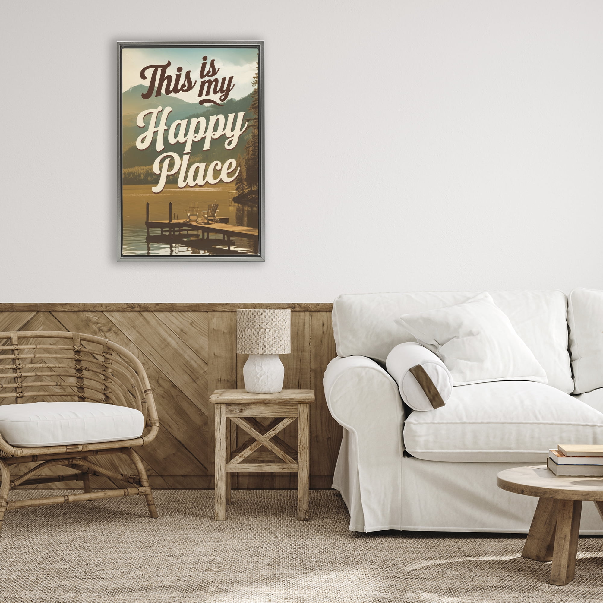 Stupell Industries Vintage My Happy Place Gray Framed Floater Canvas Wall Art, design by Andreas Magnusson