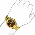 thumbnail image 3 of Men's Solid Steel Brown Dial 18K Gold Finish Simulated Diamond 40mm Watch W/Date, 3 of 6