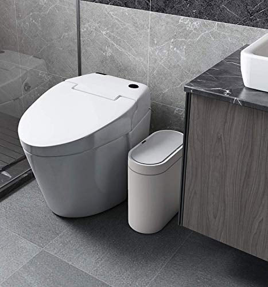 ELPHECO Bathroom Trash Can, 2.5 Gallon Waterproof Motion Sensor Small with Lids, 9.5 Liters Slim Plastic Narrow Automatic Bedroom Office , White