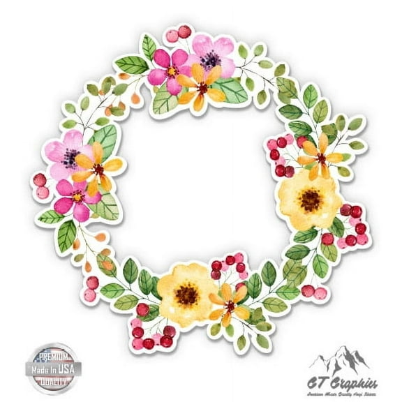 Flower Wreath Cute Watercolor - 3" Vinyl Sticker - For Car Laptop I-Pad Phone Helmet Hard Hat - Waterproof Decal